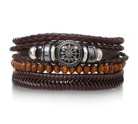 LMRJHAZM Braided Wrap Leather Man Bracelets Life Tree Rudder Charm Wood Beads Bracelet for Men Trendy Jewelry Gift