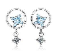 LMRJHAZM Cellacity Sweet Fresh Circle 925 Jewelry Gemstones Earrings For Women Little Star Aquamarine Ear Drops Students Dating