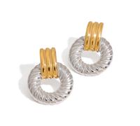 LMRJHAZM Chunky Gold Knot Earrings - Stainless Steel Geometric Hoop - Hypoallergenic Retro Dangle Jewelry - Lightweight Two-Tone Mixed Metal - Trendy 2025