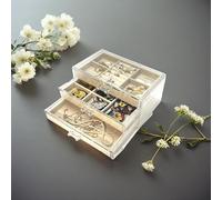 LMRJHAZM Clear Jewelry Box with Adjustable Velvet Trays - Elegant Earring Organizer for Women's Jewelry, Rings, Bracelets, and Necklaces. Perfect Display Holder and Gift for Any Occasion (Beige,