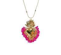 LMRJHAZM Colorful Beads Sacred Heart Necklace For Women Men, Classic Sacred Heart Of Jesus Necklace - Vintage Sacred Heart Pendant, Jesus Heart Necklace For Christmas Thanksgiving Gifts