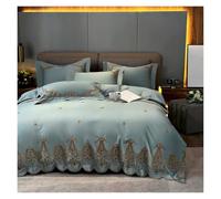 LMRJHAZM Four piece bedding set Blue Boho Duvet Double Queen King 4Pcs Chic Embroidered Egyptian Cotton Soft Bedding Quilt Cover Sheet Pillowcases Bed four pieces set,