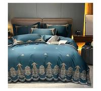 LMRJHAZM Four piece bedding set Blue Boho Duvet Double Queen King 4Pcs Chic Embroidered Egyptian Cotton Soft Bedding Quilt Cover Sheet Pillowcases Bed four pieces set,