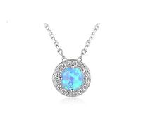 LMRJHAZM jewelry Round Blue Opal 925 Sterling Silver Pendant Necklaces Cubic Zirconia Circle Necklace Jewelry for girls