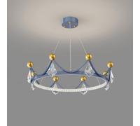 LMRJHAZM Pink Crystal Chandelier forBedroom Gold Crown Chandelier for Girls Princess Round Raindrop Crystal Light Blue 32W Dimmable LED Pendant Light Fixtures for Dining RoomRoom Kitchen