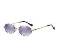 LMRJHAZM Retro Oval Sunglasses Rimless Man Blue Mirror Gold Metal Male Glasses Round Frameless Women Uv400