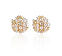 LMRJHAZM Round Pearl Flower Stud Earrings for Women Sterling Silver Post Gold-Tone CZ Crystal Shell Pearl Cluster Bouquet Ball Small Studs Cartilage Earring Elegant Wedding Holiday Jewelry Gifts