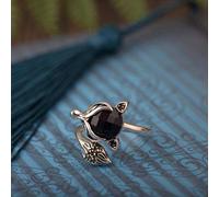 LMRJHAZM S925 Silver Ring Retro Thai Silver Chalcedony Ring Female Inlaid Agate and Zircon Adjustable Fox RingWhite