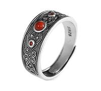 LMRJHAZM S925 Sterling Silver Ladies' Fashion Ruby Ring with Vintage Opening And Adjustable Gemstone Ring