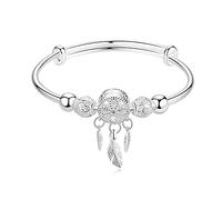 LMRJHAZM Trendy Dainty Bracelets, Women 925 Silver Bracelet Fashion Dreamcatcher Adjustable Cuff Bangle Friendship Bracelet Ladies Silver Jewellery Birthday Gifts For Sisters Friend Mom