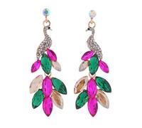 LMRJHAZM Vintage Peacock Dangle Earrings for Women 14K Gold Plated Green Crystal Feather Peafowl Statement Drop Dangling Stud Earring Boho Exaggerated Birthday Holiday Jewelry Gifts