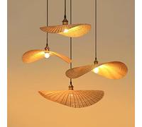 LMRJHAZM Vintage Pendant Lamp Retro Bamboo Hand-Woven Pendant Lamp Creative Hat Ceiling Lighting E27 Height Adjustable Chandeliers Restaurant Living Room
