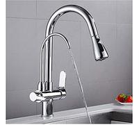LMRJHAZM Widespread Faucets, 3 Way Purifier Kitchen Faucet Pull Out Dual Handle High Arc Drinking Water Filter Sink Faucet 360 Swivel Filtered Crane for Kitchen Deck Mounted,Chrome(Chrome B)