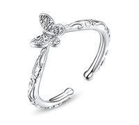 LMRJHAZM Women Adjustable S925 Ring,Flying Butterfly Open Finger Rings for Wedding Birthday Party Jewelry