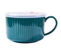 LMRLCS Ceramic Soup Mug with Lid and Handle, 30.4 oz Green Ramen Bowl