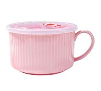 LMRLCS Microwavable Soup Bowl with Handle and Lid 30.4 OZ Ceramic Cereal Bowls Soup Mugs Soup Containers for Oat Instant Noodles and Snacks Modern Simple Style Pink