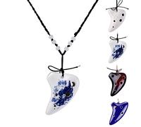 L'MS 6 Hole Ceramic Strawfire Mini Ocarina Legend of Zelda Triforce Design with Free Tutorial Songbook (Blue & white)