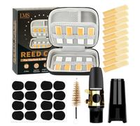 LMS Alto Saxophone Mouthpiece Kit - Modern Black Bamboo Wood Mouthpiece with Ligature, Cap, 10 x Strength 2.5 Reeds, 16 Cushions, Cleaning Brush, Storage Case - Alto Sax Accessory Kit
