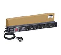 LMS DATA 1U 8 Way 16A Schuko PDU - Horizontal Rack Mount Power Distribution Unit - Surge Protected - Schuko Plug Input - 1.8m Cable