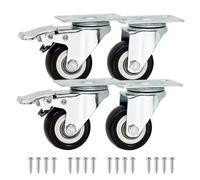 LMS Data Heavy Duty Castors Wheels - 4 Pack 50mm Castor Wheel Screws Set up to 200 KG Weight Moving- Black Quiet Swivel Trolley Wheels for Furniture, Bed (Nickle Castor - Without Brake)