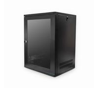 LMS Data Server Rack Data Cabinet - 15U 450mm Deep Wall Mounted 19 Inch Black Storage Rack with Glass Door, Removable Side Panels, Front-Rear Lockable (15U Glass Door)