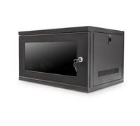 LMS Data Server Rack Data Cabinet - Deep Wall Mounted 19" 450mm Black Storage Rack with Glass Door, Removable Side Panels, Front-Rear Lockable (6U Glass Door)