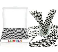 LMS Paper Straws 150 Pack, Paper Drinking Straws Bio Degradable Drinking Paper Straws Wedding Party, Party Straws, Restaurant, Juice Drinking Straws (Black Stripes 150 Pcs)
