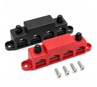LMSAWK 12V-48V DC Bus Bar Power Distribution 4 x M8(5/16") Stud Marine Bus Bar 12 Volt Battery Busbar Terminal Block 250 Amp for Cars Battery Terminal Block Solar Wiring RV Ships Yachts (Red+Black)