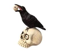 LMSAWK Crow Perching On Skeleton Figurine, Skull Crows Skeleton Figure Made of Resin, Decoration Realistic Crow Skull Prop, for Halloween Haunted House, Reusable Halloween Adornment
