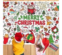 LMSHOWOWO 110 X 80cm Christmas Table Cloth with 12 Paint Pens, Merry Christmas Coloring Tablecloth for Kids, Paper Table Cover, Colouring Poster, for Boys Girls Xmas Decorations Party Craft Doodle Art