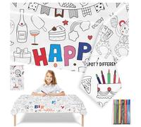 LMSHOWOWO 110 X 80cm Happy Birthday Table Cloth, Coloring Tablecloth with 12 Paint Pens, DIY Kids Party Tablecloth, for Kids Birthday Party Favors Supplies Craft Doodle Art