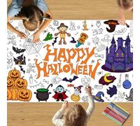 LMSHOWOWO 183 X 76cm Happy Halloween Coloring Tablecloth for Kids with 12 Paint Pens, Giant Coloring Poster Table Cloth, DIY Drawing Paper Table Cover for Boys Girls Halloween Party Craft Doodle Art