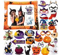 LMSHOWOWO 30 PCS Funny Halloween Photo Booth Props Kit with Inflatable Photo Booth Frame, Giant Inflatable Selfie Frame, for Kids Adults Halloween Party Decoration Games Accessories Supplies