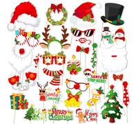 LMSHOWOWO 31PCS Christmas Photo Booth Props, Funny Selfie Props, Xmas Party Accessories, for Adults Kids Merry Christmas Party Decoration Supplies