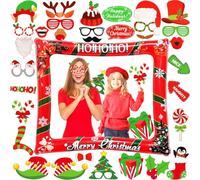 LMSHOWOWO 32PCS Christmas Photo Booth Props, Giant Inflatable Photo Booth Frame, Blow Up Xmas Selfie Props Accessories for Christmas Party Decorations (Red)