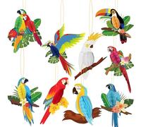 LMSHOWOWO 9PCS Tropical Birds Honeycomb Paper Cutouts, Parrot Hawaiian Summer Beach Tiki Bar Luau Party Hanging Decorations, for Hawaiian Party Decorations Accessories Rainforest Parrot Decoration