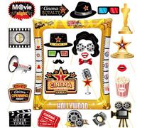LMSHOWOWO Movie Night Party Accessories, 25PCS Movie Night Photo Booth Props, Inflatable Photo Booth Frame, Hollywood Inflatable Selfie Frame, for Hollywood Themed Party Decorations