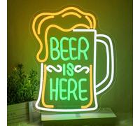 LMSIGNLY Beer Is Here Neon Sign for Wall Decor Beer Bar Neon Light Beer Glass Neon Light Sign Green Letter LED Sign for Home Nightclub Man Cave Restaurant Party