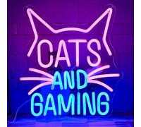 LMSIGNLY Cats Gaming Neon Sign Gamer Neon Light Sign Cat LED Light Sign for Gaming Video Room Gamer Decor Gamer Teen Birthday Christmas Gifts USB Power
