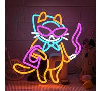 LMSIGNLY Cool Lady Cat Neon Sign for Wall Decor Cool Cat Neon Light Wall Art with Dimmable Switch USB Powered LED Animal Sign Neon Light Sign for Bedroom Bar Living Room Pet Shop Decor