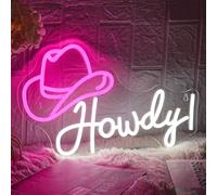LMSIGNLY Cowboy Hat Neon Sign Howdy Cowboy Neon Signs Cool LED Neon Lights Dimmable Neon Signs USB Powered for Gameroom, Man Cave Beer Bar Cafe Recreation Room(Pink White)
