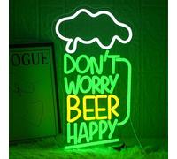 LMSIGNLY Don't Worry Beer Happy Neon Sign for Wall Decor Bar Neon Lights Beer LED Sign White Cloud LED Sign USB Powered Letter Neon Signs for Man Cave Bedroom Home Bar Party Club