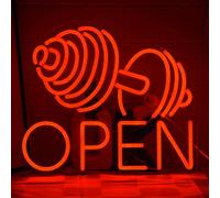 LMSIGNLY Dumbbell Neon Sign Red Gym Barbell Neon Open Sign for Business Dimmable Gym Fitness Neon Light Sign for Sports Room Workout Fitness Club Gym Open Wall Art Decor Gift