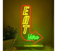 LMSIGNLY Eat Here Neon Sign for Wall Decor Kitchen Neon Light Colorful LED Neon Signs Arrow Led Neon lights for Restaurant Kitchen Living Room Decoration