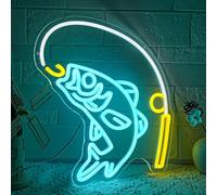 LMSIGNLY Fishing Neon Sign for Wall Decor Fish Neon Light Fishing Hook Neon Light Sign Go Fishing LED Light for Fishing Shop Fishing Gear Store Fisher Club Room Man Cave