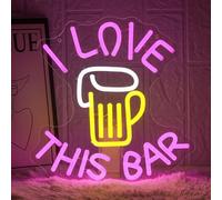 LMSIGNLY I Love This Bar Neon Sign for Wall Decor Pink Letter Neon Light Sign Beer Bar Neon Light Dimmable Wine Glass LED Sign for Man Cave Pub Club Bedroom Resteruant