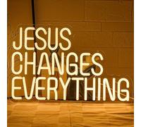 LMSIGNLY Jesus Changes Everything Neon Sign for Wall Decoration Dimmable White Christian Neon Light Warm White LED Neon Sign for Church Bedroom Home Party Christmas Easter Gifts