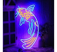 LMSIGNLY Koi Fish Neon Sign Japanese Fish Led Neon Blue Yellow Lucky Fish Neon Signs for Wall Decor 17”x9.5”with USB/Switch Dimmable Neon Light Signs for Bar Office Fishroom Kitchen Aarea Koi Pond