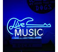 LMSIGNLY Live Music Neon Sign for Wall Decor Guitar Neon Sign Blue White Music Neon Light Dimmable Guitar LED Signs Light up Sign Letter Neon Light for Music Studio Live Streams Nightclub