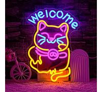 LMSIGNLY Lucky Cat Neon Sign for Wall Decor Welcome Neon Cute Cat Light Fortune Kitten LED Signs Animal Light up Sign for Business Resturant Shop Wall Decor